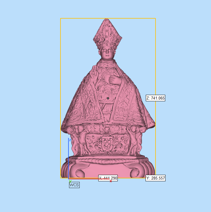 Modelo 3D digital de la réplica infantil de San Fermín escalada en software de modelado por One Voxel para la procesión de Pamplona